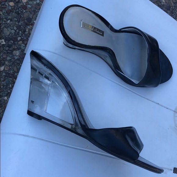 Black wedges with clear wedge heels. Women’s size 6 - Picture 1 of 7